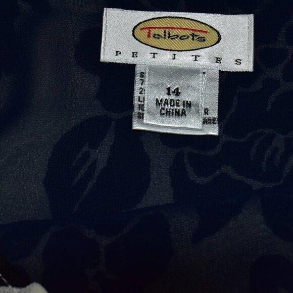 Talbots Petites All Season Silk Wool Overlay Navy Blue Cream Midi Skirt Size 14 - Picture 3 of 9